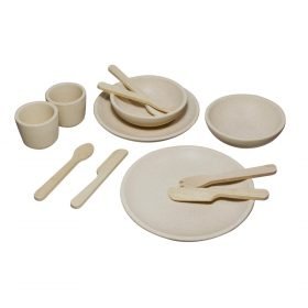 Set de Platos, vasos y cubiertos de madera natural - Plantoys