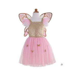 Vestido de mariposa dorada con alas 5-7 años