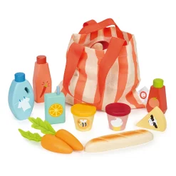 Bolsa de la compra con alimentos de madera