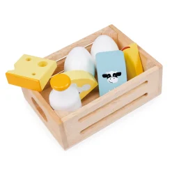 Caja de madera con lácteos